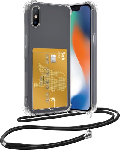 Hoesje Geschikt voor iPhone Xs Max Hoesje Met Telefoonketting Pasjeshouder Shockproof Case Koord - Hoesje Geschikt voor iPhone Xs Max Hoes Met Kaarthouder - Transparant