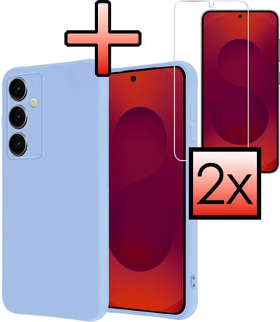 Hoesje - Met 2x Screenprotector - Geschikt voor Samsung Galaxy S25 - Sterk & Shockproof - Back Cover - Siliconen Case - Telefoon Hoes - Lichtblauw
