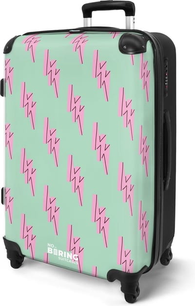 NoBoringSuitcases.com® - Vakantie koffer ruimbagage groot - Groen roze bliksem - Rolkoffer lichtgewicht - Reiskoffer met 4 wielen - Bagagekoffer vrouwen - Grote valies trolley XL - 20 kg bagage