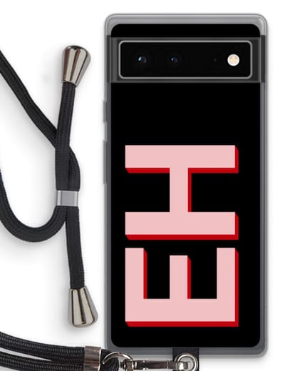 Gepersonaliseerd - Case Company® - Hoesje met koord geschikt voor Google Pixel 6 hoesje met Koord - Monogram - Telefoonhoesje met Zwart Koord - Bescherming aan alle Kanten en Over de Schermrand