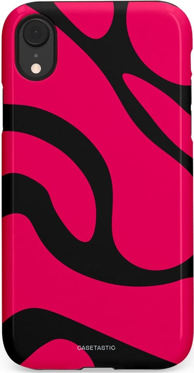Casetastic hoesje geschikt voor Apple iPhone XR - Dubbellaagse bescherming - Zwart Roze Mamba Golven - Fashion Case - Roze Zwart
