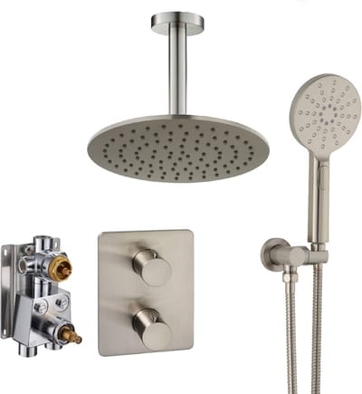 Ben Lavion 250 inbouw regendoucheset met 4 straalsoorten en plafondaansluiting Ø25cm RVS-look