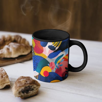 Magische Mok - Foto op Warmte Mokken - Koffiemok - Vormen - Abstract - Stippels - Blauw - Magic Mok - Beker - 350 ML - Theemok