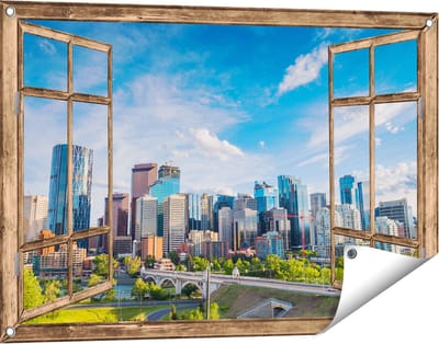 Gards Tuinposter Doorkijk Skyline Calgary Stad in Canada - 90x60 cm - Tuindoek - Tuindecoratie - Wanddecoratie buiten - Tuinschilderij