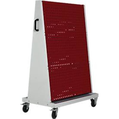 Verrijdbaar Perfo Rack Plus systeem met geperforeerde panelen, 6 geperforeerde panelen, bodemplaat, duwbeugel, B 1000 x D 650 x H 1600 mm, staal, lichtgrijs RAL 7035/paars RAL 3004
