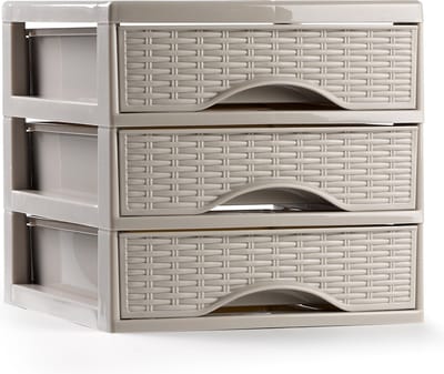 Plasticforte Ladeblokje/bureau organizer met 3x lades - beige - L18 x B23 x H17 cm