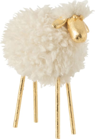J-Line decoratie Schaap - metaal/polyresin - blanc/or - small