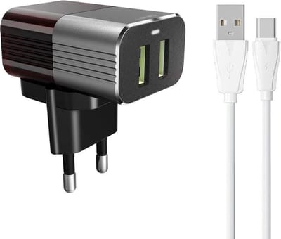 LDNIO - A2206 - 2.4A Dual USB Snellader - Oplader met Type C USB Kabel Geschikt voor: Samsung Galaxy S20 / S21 / S22 / S23 / S24 / Note 10 / Note 20 / Oneplus / Nokia / Motorola / Huawei / Oppo / iPhone 15 / 15 Pro / 15 Pro Max