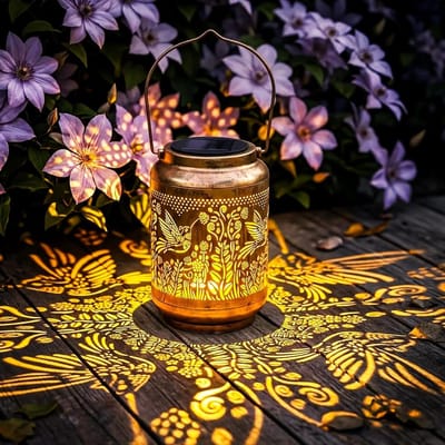 Zonne Lantaarn - Kolibrie Lamp - Tuin Verlichting - Automatische Aan/Uit - 18cm Hoog - Bronskleur