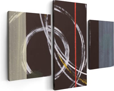 Artaza Canvas Schilderij Drieluik Abstracte Cirkels met een Rode Lijn - 90x60 - Foto Op Canvas - Canvas Print