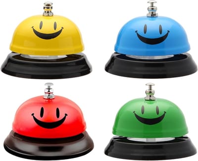 Service Bellen - Dinerbel Balie - Klantenservice Melden - Vrolijk Smiley Design - 8.5 x 6 cm - Set van 4