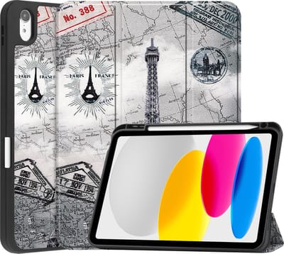 Hoes - Geschikt voor Apple iPad A16/A18 (2022/2025/2026) - 10.9 & 11 inch (10e, 11e & 12e generatie) - Dun & Stevig - Trifold Bookcase - Hard Cover Case - Met Uitsparing Geschikt voor Apple Pencil - Hardcover Book - Tablet Hoesje - Eiffeltoren