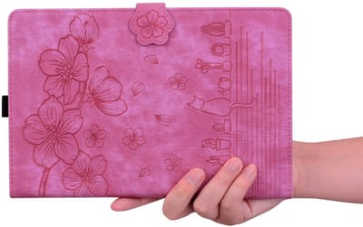 Bescherm-Etui Hoes Map geschikt voor Lenovo Tab M11 - Bloemen en Kat - Roze