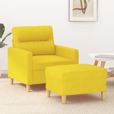 vidaXL - Fauteuil - met - voetenbank - 60 - cm - stof - lichtgeel
