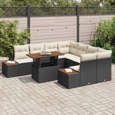 vidaXL - Tuinbank - Set - 9 - st - Zwart - poly - rattan