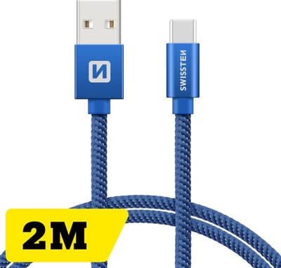 Swissten Gevlochten USB-C naar USB-A Kabel - 2M - Blauw