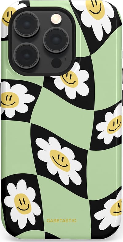 Casetastic hoesje geschikt voor Apple iPhone 15 Pro - MagSafe - Dubbellaagse bescherming - Golvende madeliefjes - Fashion Case - Mintgroen Zwart Wit Beige