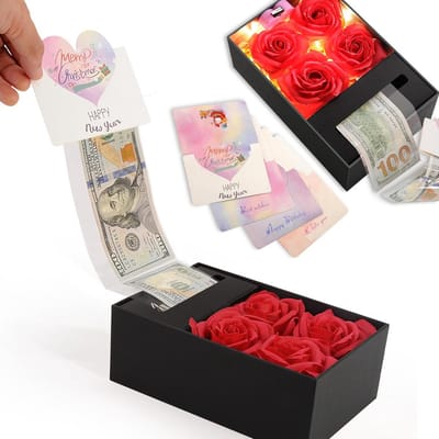 Luxe Spaarpot Geschenkdoos met Zeep Roos voor Verjaardag en Feestdagen