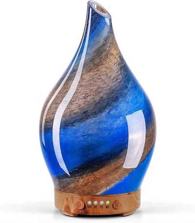 Aroma Diffuser van 150ml van handgeblazen glas voor essentiële oliën, ultrasonisch, stil, met 7 LED-kleuren, ideaal voor thuisgebruik en luchtbevochtiging