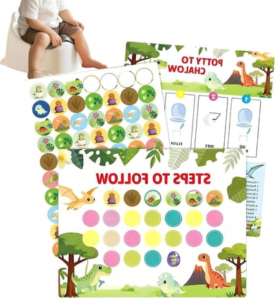 Zindelijkheidstraining Grafiek - Beloningsgrafiek Kinderen - Kinderen Zindelijk Maken - Herbruikbare Sterstickers - 21.59 x 27.94 cm - Dinosaurus