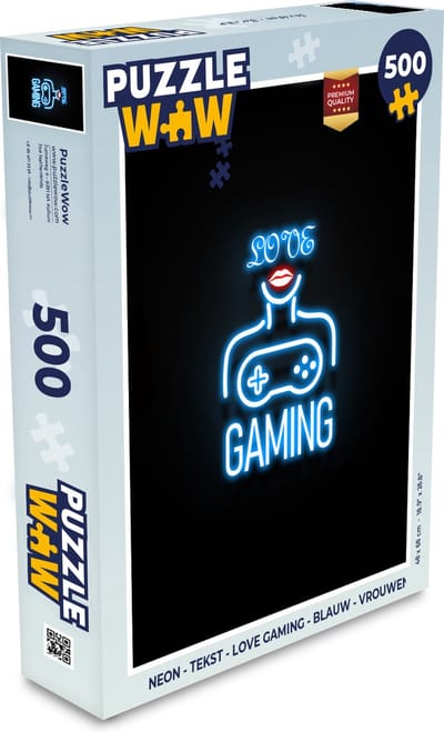 Puzzel Neon - Tekst - Love gaming - Blauw - Vrouwen - Legpuzzel - Puzzel 500 stukjes