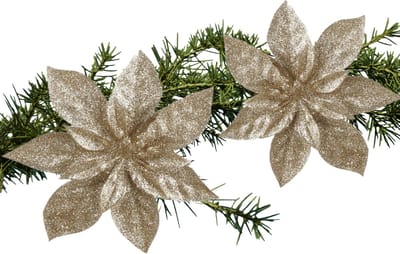 House of Seasons Kerstboom bloemen op clip - 4x stuks - champagne - polystyreen - kerstornamenten