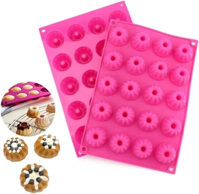 2 Stuks Mini Turban Mallen, Siliconen Bakvorm voor Mini Muffins, Taarten en Brownies, 40 Holes, Antiaanbaklaag, 29 x 19.5 x 2.2 cm