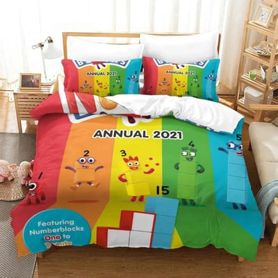 Cartoon NumberBlocks Beddengoed Collectie Dekbedovertrek Bed Collectie Dekbedovertrek Kussensloop Dekbed King Queen Maat Jongens Volwassene AU Single(140x210cm)