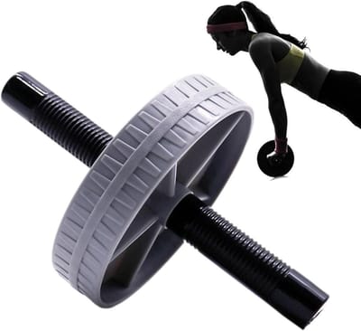 Ab Wielroller - Buikspierwiel Trainingswiel - Kernspieren Versterken - Ergonomisch Ontwerp - 23.5 x 15 cm - Grijs