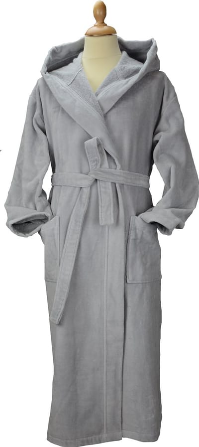 ARTG Robezz - DeLuxe - Velours Badjas met Capuchon - Lichtgrijs - Light Grey - Maat XS