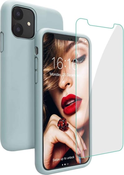 Backcover Hoesje Geschikt voor: iPhone 11 Pro Max Liquid mint groen TPU Siliconen Soft Case + 2X Tempered Glass Screenprotector
