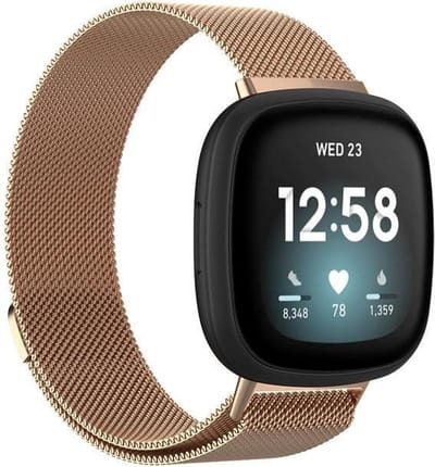 KELERINO. Milanees Bandje geschikt voor Fitbit Versa 3 / Sense – RVS – Rose Goud
