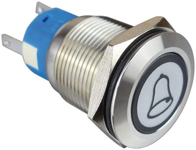 Metalen drukknop - Belknop ringverlichting - Schakelaar bedienen - Volledig metalen behuizing - 19 mm diameter - Wit