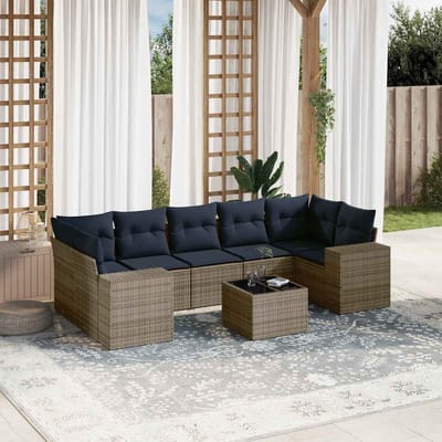 vidaXL - 8-delige - tuinbankset - met - kussens, - grijs - polyrotan