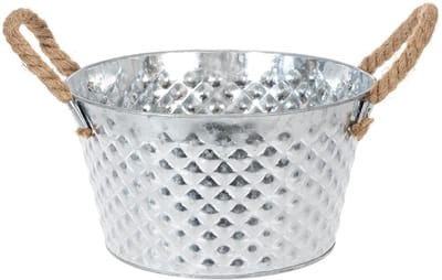 Ronde zinken kom met touwgrepen Ø25cm H14cm