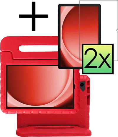 Hoes - Geschikt voor Samsung Galaxy Tab A9 - Met 2x Screenprotector - Kinderhoes Shockproof Bumper - Kidsproof Case - Tablet Hoesje - Kinder Cover - Rood