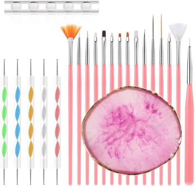 Dailygoody - Set van 22 nagelkunstpenselen - Nagelborstelset - Creatief en veelzijdig - Roze - Acryl en hars - Perfect voor manicures - Geschikt
