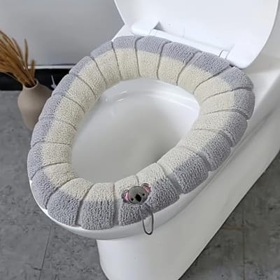 Toiletbrilhoes Wasbaar – Zachte Pluche Toiletzitting Cover – Volledig Omsluitend Toiletbril Kussen voor Winter – Antislip en Machinewasbaar – Universele Pasvorm - Grijs en beige
