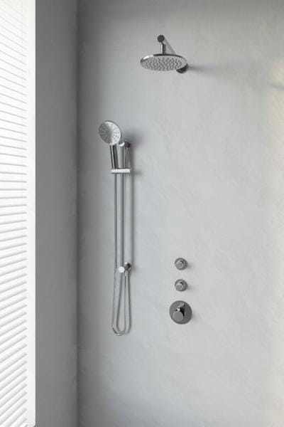 Brauer Chrome Edition thermostatische inbouw regendouche SET 19 met 20 cm douchekop en rechte muurarm en 3-standen handdouche en doucheslang en geïntegreerde glijstang chroom