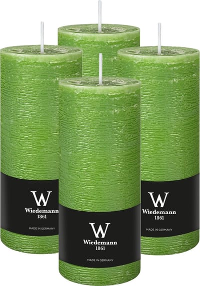 Wiedemann Cilinderkaars/stompkaars - 4x - rustieke kaars - lichtgroen - 7 x 16 cm - 66 branduren
