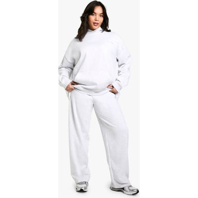 boohoo Dames Plus DSGN Studio Geborduurde Straight Leg Jogger | Ash Grey | Maat: 26