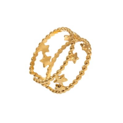 Aramat Jewels | Ringen | Stalen Verstelbare Open Ring - Sterretjes & Dots - One Size | Goudkleur | |12mm | Staal | Volwassenen | Verkleurd niet