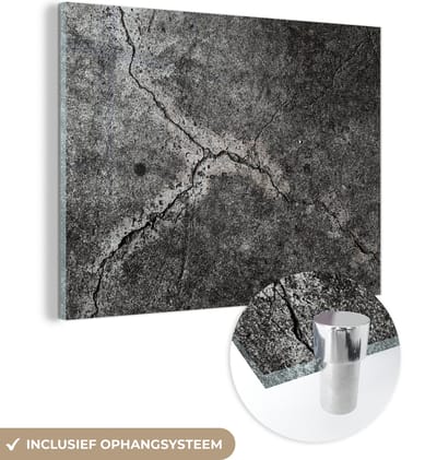 Glasschilderij zwart wit - Beton - Zwart - Wit - Steen - 160x120 cm - Schilderij glas - Decoratie slaapkamer