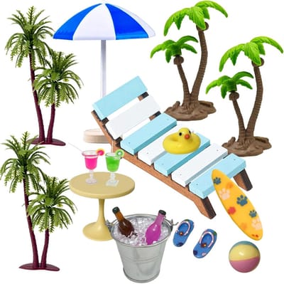 18 stuks miniatuur sauna-accessoires set voor strand micro-landschap - strandmand, pantoffels, badhanddoek, kokosnoot