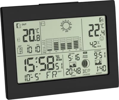 Weerstation Horizon - Weer voorspeller - Binnenklimaat meten - Radiogestuurde klok - 158 x 123 mm - Zwart
