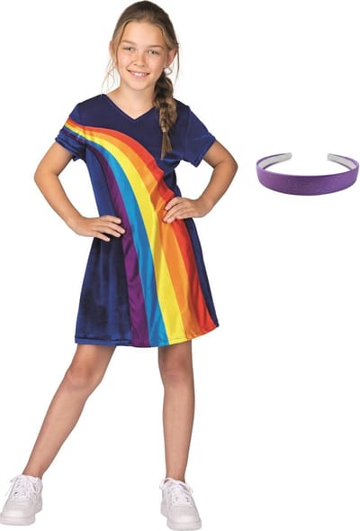 K3 regenboogjurkje - regenboog jurkje - blauw - verkleedjurk - mt 6-8 jaar + haarband