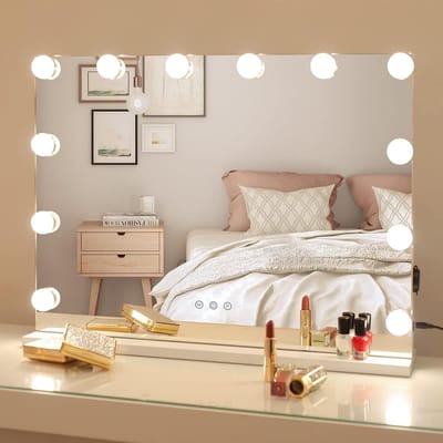 Hollywood Make-upspiegel met verlichting en ledverlichting - Grote tafelblad make-upspiegel met 12 gloeilampen en touch-bediening - Wit