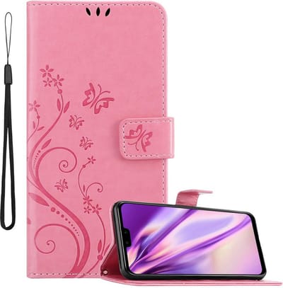 Cadorabo Hoesje geschikt voor Huawei Y9 2019 in BLOEMEN ROZE - Beschermhoes in bloemmotief met magnetische sluiting, standfunctie en kaartsleuven Book Case Cover Etui
