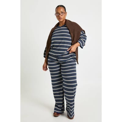 boohoo Dames Plus Gestreepte Wijde Broek | Marineblauw | Maat: 44