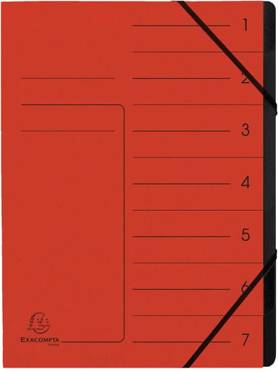 Exacompta 10x Sorteermap met vaste rug - elastosluiting - zwarte binnenafwerking - 7 vakken - A4 - Rood - 540705E